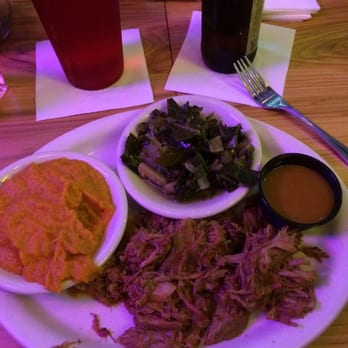 Smokejack BBQ - Pulled pork with sweet potatoes and collard greens - Barbeque Near Me - Alpharetta, Georgia Smokejack BBQ - Pulled pork with sweet potatoes and collard greens - Barbeque Near Me - Alpharetta, Georgia