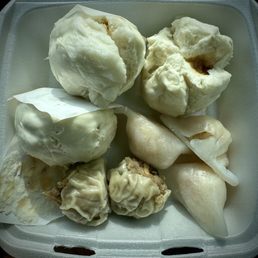 BBQ pork buns, pork siu mai, shrimp ha gao for $11 -- serving for two
