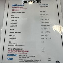 Coffee Menu Coffee Menu