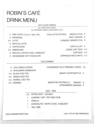 Menu photo 1 Robin's Cafe San Francisco, CA Menu photo 1 Robin's Cafe San Francisco, CA