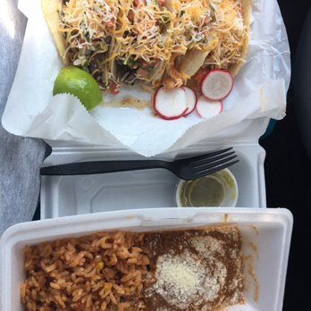 Antojitos Las Delicias - Side of rice & beans, 2 chicken & 2 carne asada tacos on a corn tortilla - pico & cheese on both - Mexican Near Me - Winston-Salem, North Carolina Antojitos Las Delicias - Side of rice & beans, 2 chicken & 2 carne asada tacos on a corn tortilla - pico & cheese on both - Mexican Near Me - Winston-Salem, North Carolina