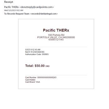Pacific THERx - This is proof of payment for the records that they never sent even after calls emails follow up after follow up voicemails. - Gyms Near Me - Portola Valley, California Pacific THERx - This is proof of payment for the records that they never sent even after calls emails follow up after follow up voicemails. - Gyms Near Me - Portola Valley, California