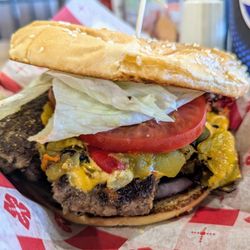 Rio Rancho Laguna Burger - The Laguna Burger - half-pound, green chile and cheese