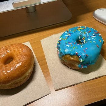 Rolling Pin Donuts - About $2.25 per donut. Classic Glazed and Blue sprinkled. Okay - Donuts Near Me - Camarillo, California Rolling Pin Donuts - About $2.25 per donut. Classic Glazed and Blue sprinkled. Okay - Donuts Near Me - Camarillo, California
