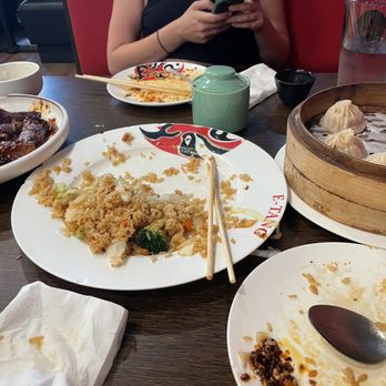 E-TANG - The spread. D1. Pork Soup House Special Dumplings, V3. Eggplant with Garlic Sauce and vegetable fried rice! - Chinese Near Me - Savannah, Georgia