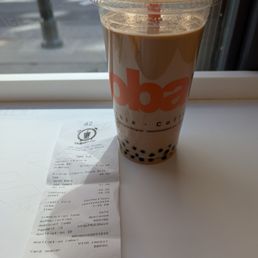 Extra large black milk tea with no ice (it was a full cup when I got it) + extra charge for no ice.