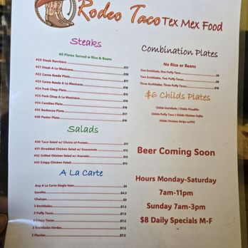 Rodeo Taco - Menu back - Breakfast & Brunch Near Me - San Antonio, Texas