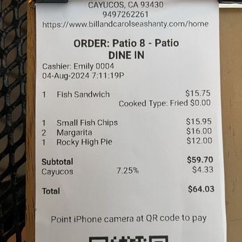 Sea Shanty - Prices - New American Near Me - Cayucos, California