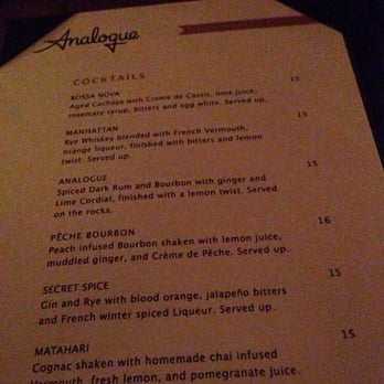 Analogue - Menu 2 - Cocktail Bars Near Me - New York, New York