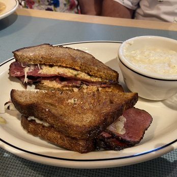 Magnolia Point - Reuben sandwich with cheese grits - Seafood Near Me - Birmingham, Alabama Magnolia Point - Reuben sandwich with cheese grits - Seafood Near Me - Birmingham, Alabama