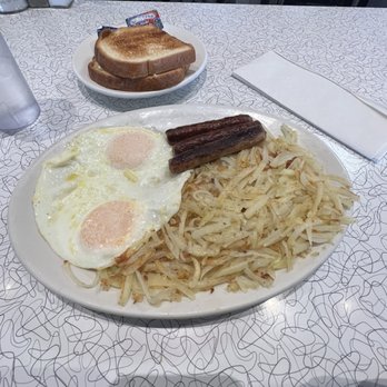 Louie's Grill - Eggs over easy, hash browns, sausage links, and white toast - American Near Me - Forest Park, Illinois