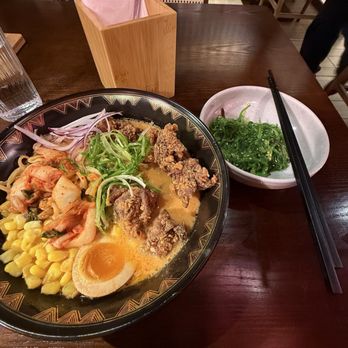 Birdman Ramen - Creamy chicken kimchi ramen and seaweed salad. - Ramen Near Me - Chicago, Illinois