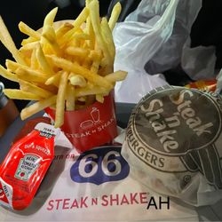 Steak ’n Shake - Dinner in the car after a horrible meal at Woodchuck Manship, or whatever....  Love S&S!  Thanks for the save