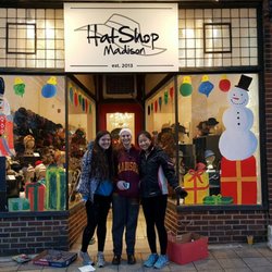 Hat Shop Madison - Volunteers painted our shop windows for the holidays