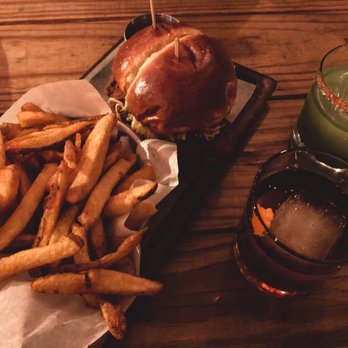 Laurel Tavern - Crispy Chicken Sandwich and LT Fries with New Fashioned and El Chapo cocktails - New American Near Me - Studio City, California Laurel Tavern - Crispy Chicken Sandwich and LT Fries with New Fashioned and El Chapo cocktails - New American Near Me - Studio City, California