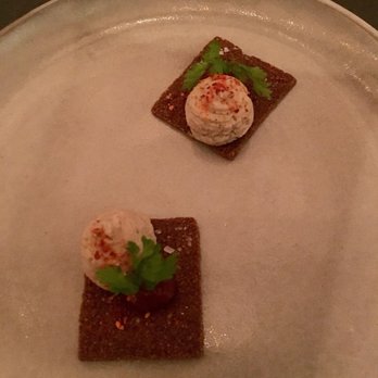 Bateau - Amuse Bouche of horseradish mouse on a flavored cracker - Steakhouses Near Me - Seattle, Washington Bateau - Amuse Bouche of horseradish mouse on a flavored cracker - Steakhouses Near Me - Seattle, Washington