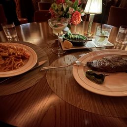 Texas Wagyu Steak, Sautéed Spinach, Linguine Pasta