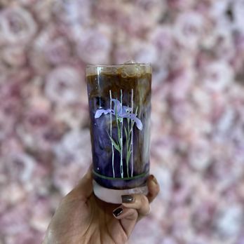 Cafe Renis - Iced Purple Ube Latte (~$6) with Coconut Milk (+50¢) - Coffee & Tea Near Me - Astoria, New York
