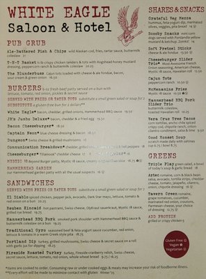 Menu photo 2 White Eagle Saloon Portland, OR