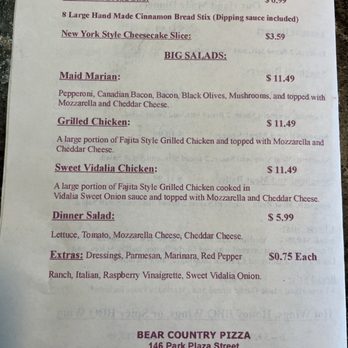 Bear Country Pizza - a menu with prices - Pizza Near Me - Timpson, Texas