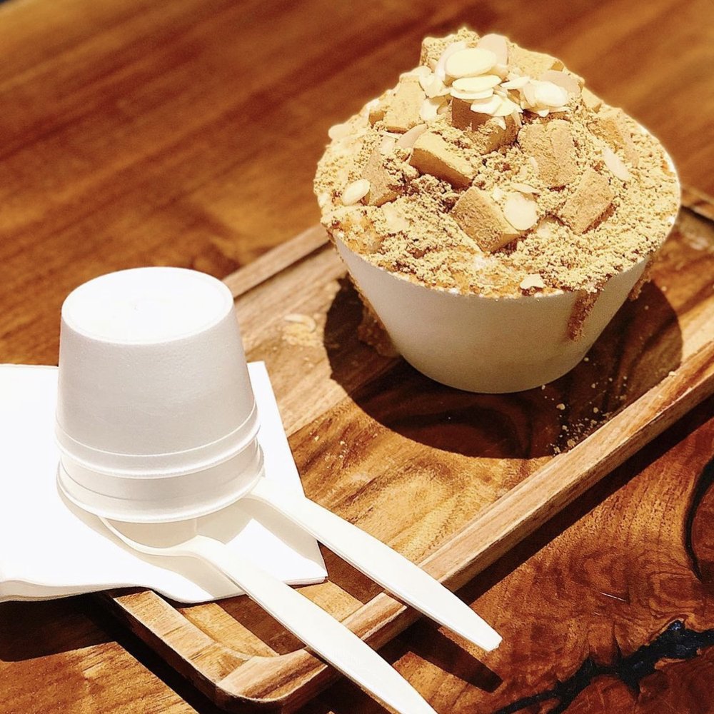 Cafe Daily - injeolmi bingsu with condensed milk, mochi, injeolmi powder and almonds. - Korean Near Me - North York, Ontario