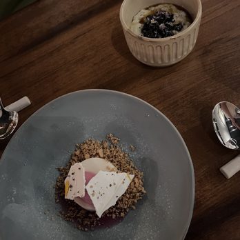 Entre Nos - Panna cotta and black mango rice pudding - New American Near Me - Miami Shores, Florida