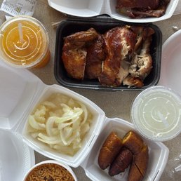 Potato salad. Rice and beans. Yucca. 1/2 chicken. 1/2lb ribs. Chinola and lemonade! Potato salad. Rice and beans. Yucca. 1/2 chicken. 1/2lb ribs. Chinola and lemonade!