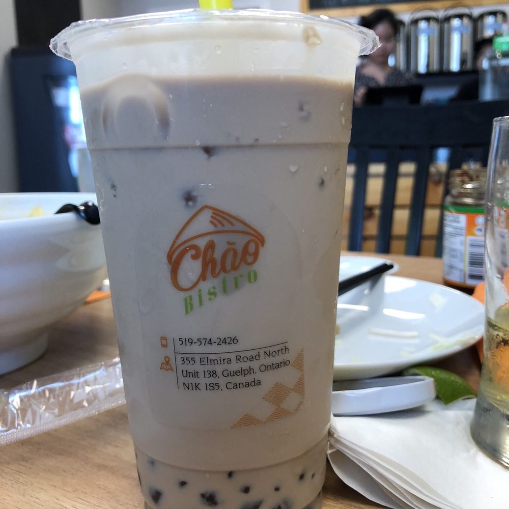 Chao Bistro - Milk black tea large size with tapioca pearl topping added -$4.50+ $.0.50 toppings. - Vietnamese Near Me - Guelph, Ontario Chao Bistro - Milk black tea large size with tapioca pearl topping added -$4.50+ $.0.50 toppings. - Vietnamese Near Me - Guelph, Ontario