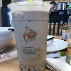 Chao Bistro - Milk black tea large size with tapioca pearl topping added -$4.50+ $.0.50 toppings.