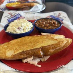 Bandana's Bar-B-Q - Lebanon - Their budget buster meal for $10. I got the turkey with my side mashed potatoes and barbecue beans and you get garlic bread.