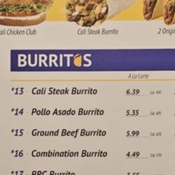 Baker's Drive-Thru - Menu. Cali steak burrito with fries inside. - Burgers Near Me - Ontario, California