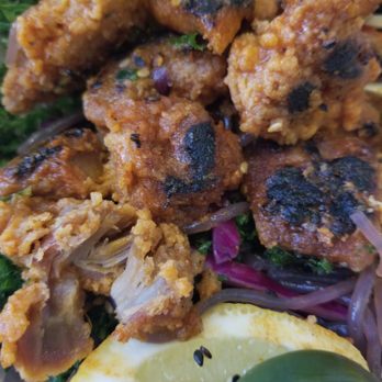 moonbowls - Korean Hot Chicken Bowl with burnt, dry, inedible breaded chicken. - Korean Near Me - Long Beach, California moonbowls - Korean Hot Chicken Bowl with burnt, dry, inedible breaded chicken. - Korean Near Me - Long Beach, California