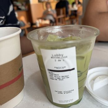 Starbucks - Vegan Iced Pistachio Latte made with soy milk - Coffee & Tea Near Me - Puerto Vallarta, JAL