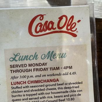 Casa Olé Bellmead - Lunch specials hours and days of week - Mexican Near Me - Bellmead, Texas