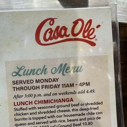 Casa Olé Bellmead - Lunch specials hours and days of week