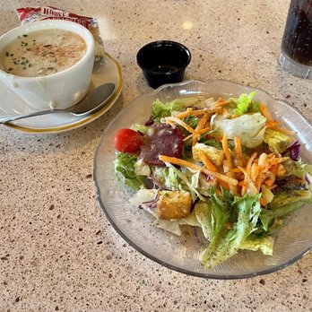 Brad's Restaurant - Side salad and cup of clam chowder - Seafood Near Me - Pismo Beach, California