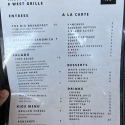 8 West Grille - Menu