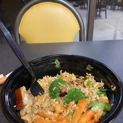 Thai Jasmine Rice & Noodles - Fried rice entree loaded with everything - chicken, broccoli, carrots, mushrooms - name something not on here