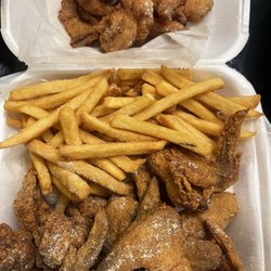 Hook Fish & Chicken - 10 piece fried wings with fries and a 10 piece shrimp