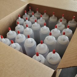 Bottles filled with pigment for Yelp Virtual Tie Dye Event on Thursday 01/21/21 ~ so EXCITED!!