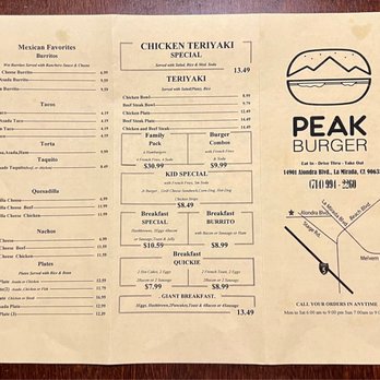 Peak Burger - Menu & prices as of 10/2022 - Fast Food Near Me - La Mirada, California Peak Burger - Menu & prices as of 10/2022 - Fast Food Near Me - La Mirada, California