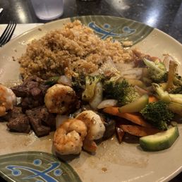 Steak and shrimp with Fried rice and veggies Steak and shrimp with Fried rice and veggies