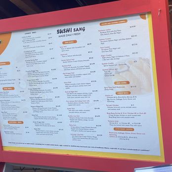 Sushi Sang - the menu of a restaurant - Food Stands Near Me - Lancaster, Pennsylvania