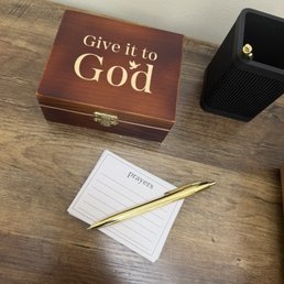 There's a "Give it to God Box" enjoy your coffee and pastry and give your troubles and worries to God! There's a "Give it to God Box" enjoy your coffee and pastry and give your troubles and worries to God!