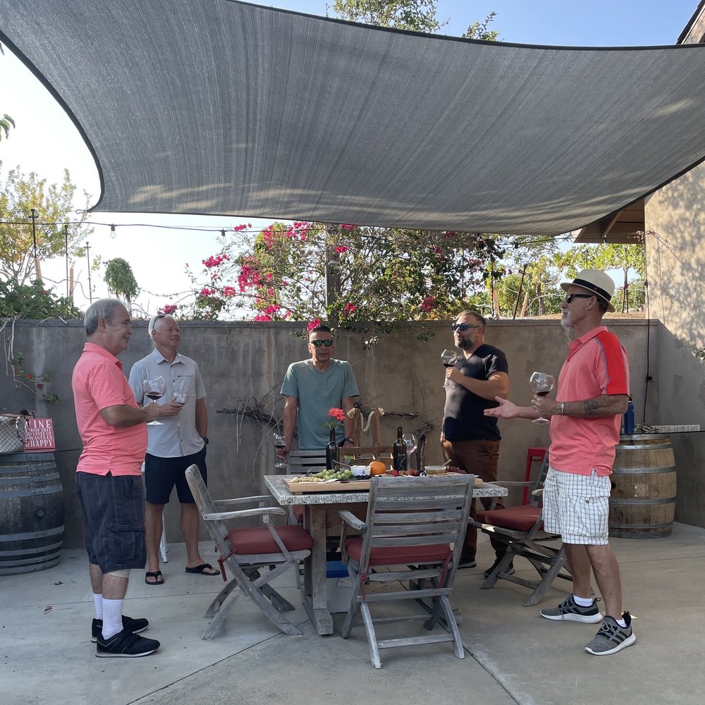 Sblendorio Winery - Guys drinking wine and talking. - Wine Tasting Room Near Me - Fallbrook, California