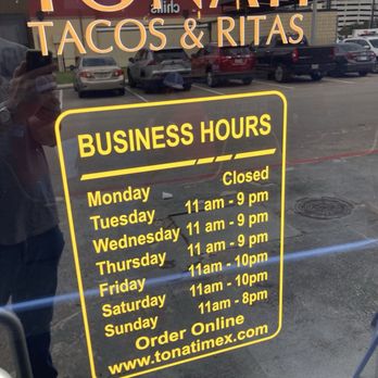 Tonati Tacos & Ritas - Days and hours of operation - Mexican Near Me - Houston, Texas Tonati Tacos & Ritas - Days and hours of operation - Mexican Near Me - Houston, Texas