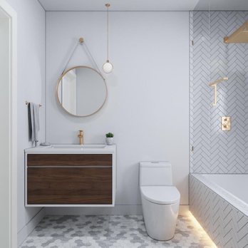 Asap New Renovations - a modern bathroom with herringbone tile - General Contractors Near Me - Encino, California