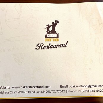 Dakar Street Food - Front of menu - Senegalese Near Me - Houston, Texas
