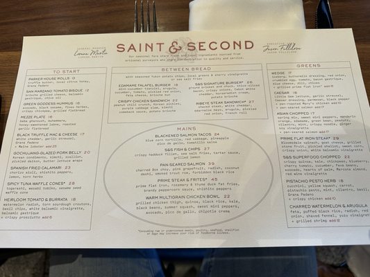 Menu photo 1 Saint & Second Manhattan Beach, CA Menu photo 1 Saint & Second Manhattan Beach, CA