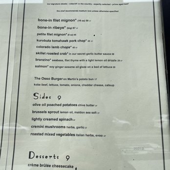 Osso Steakhouse - Menu - Steakhouses Near Me - San Francisco, California Osso Steakhouse - Menu - Steakhouses Near Me - San Francisco, California